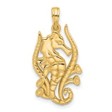 14k Yellow Gold Seahorse Pendant, Detailed Nautical Ocean Charm for Women or Unisex Wear