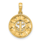 14k Yellow Gold Anchor and Stars Pendant, Nautical Christian Symbol for Women or Unisex Wear