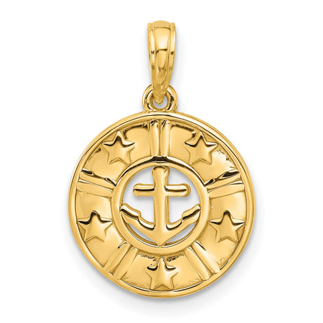 14k Yellow Gold Anchor and Stars Pendant, Nautical Christian Symbol for Women or Unisex Wear