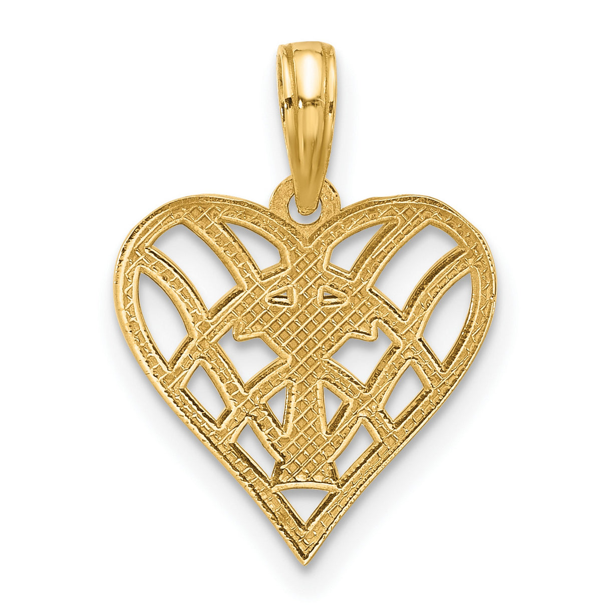 Fancy Heart and Cross Charm Pendant in Real 14k Multi-Tone Gold