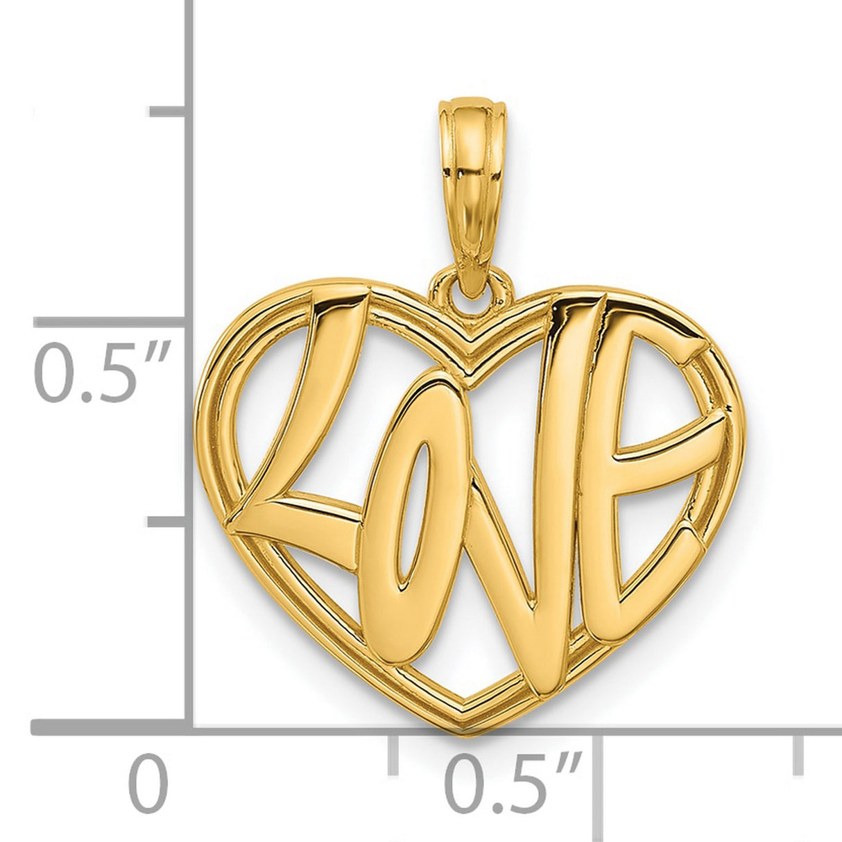14k Yellow Gold Heart Pendant with Bold LOVE Script, Romantic Sentimental Jewelry for Women