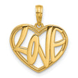 14k Yellow Gold Heart Pendant with Bold LOVE Script, Romantic Sentimental Jewelry for Women