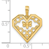 14k Yellow Gold Heart Pendant with Honeycomb Design and Bee Motif, Nature-Inspired Jewelry