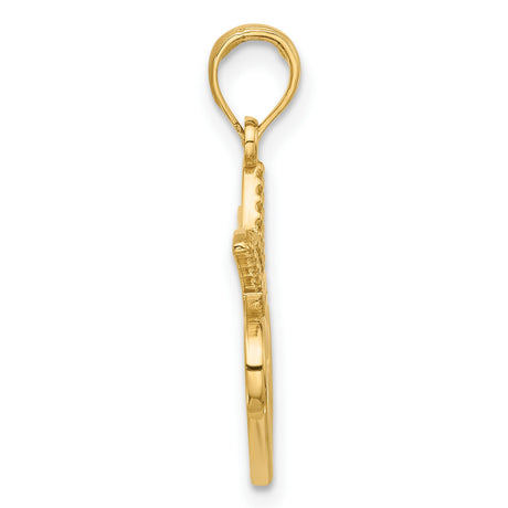 Polished Heart and Crown Charm Pendant in Real 14k Yellow Gold