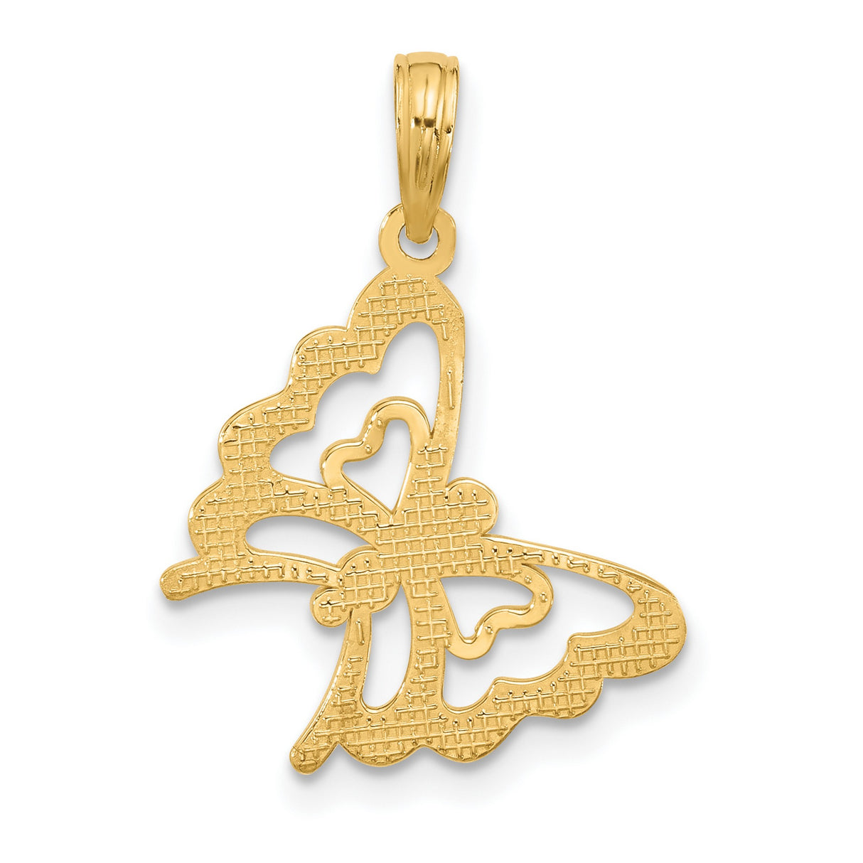 14k Yellow Gold Butterfly Pendant with Cutout Heart Wing Details for Women