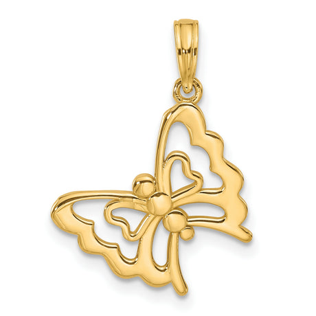 14k Yellow Gold Butterfly Pendant with Cutout Heart Wing Details for Women