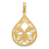 14k Yellow Gold Teardrop Pendant with Openwork Butterfly Design, Nature-Inspired Jewelry for Women