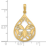 14k Yellow Gold Teardrop Pendant with Openwork Butterfly Design, Nature-Inspired Jewelry for Women