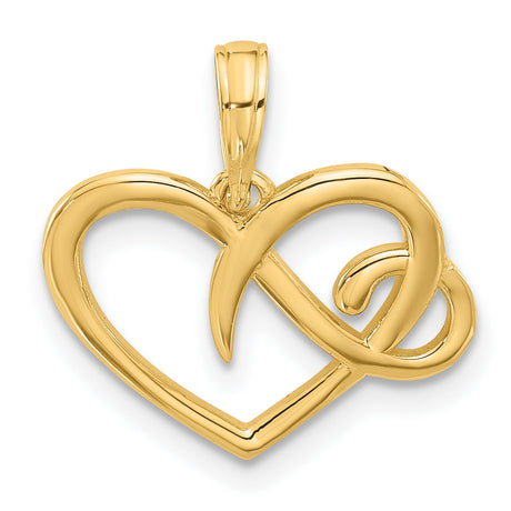 14k Yellow Gold Heart Pendant with Open Heart and Infinity Symbol Design