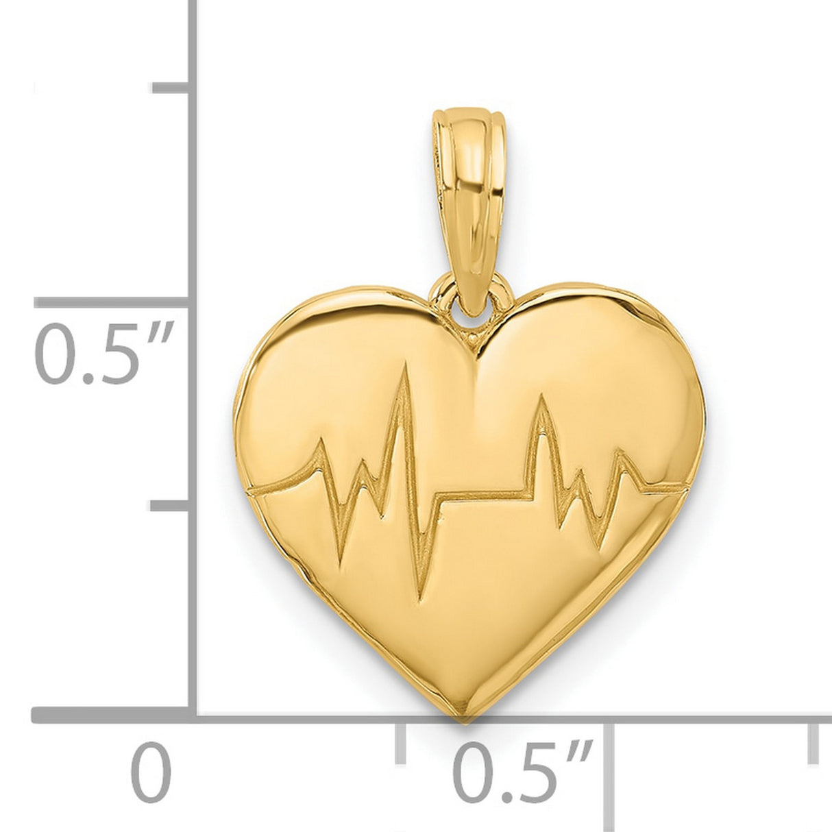 14k Yellow Gold Heartbeat Pendant with Pulse Line and Polished Heart Design