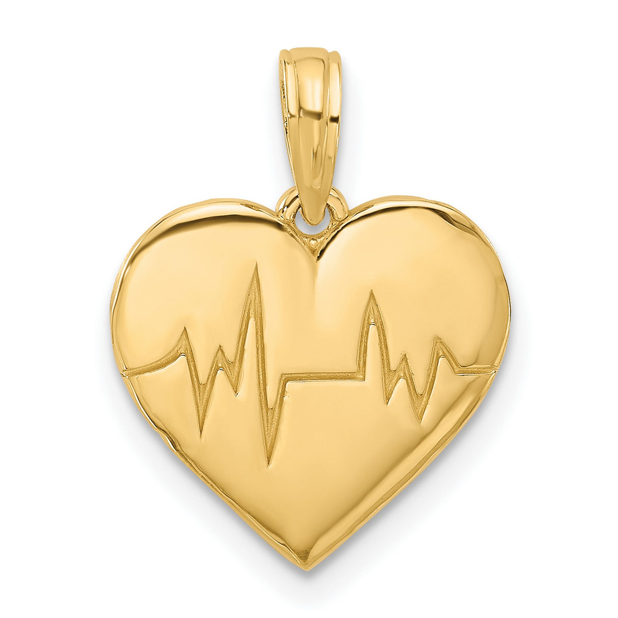 14k Yellow Gold Heartbeat Pendant with Pulse Line and Polished Heart Design