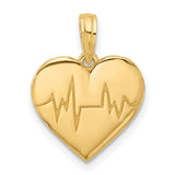 14k Yellow Gold Heartbeat Pendant with Pulse Line and Polished Heart Design