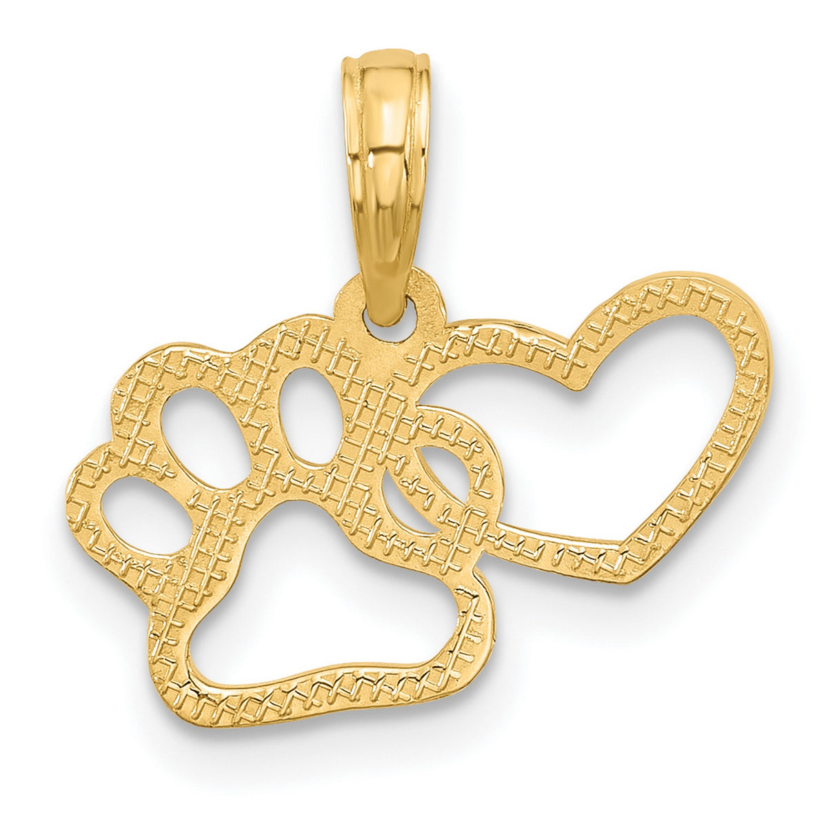 Polished Fancy Heart and Paw Charm Pendant in Real 14k Yellow Gold