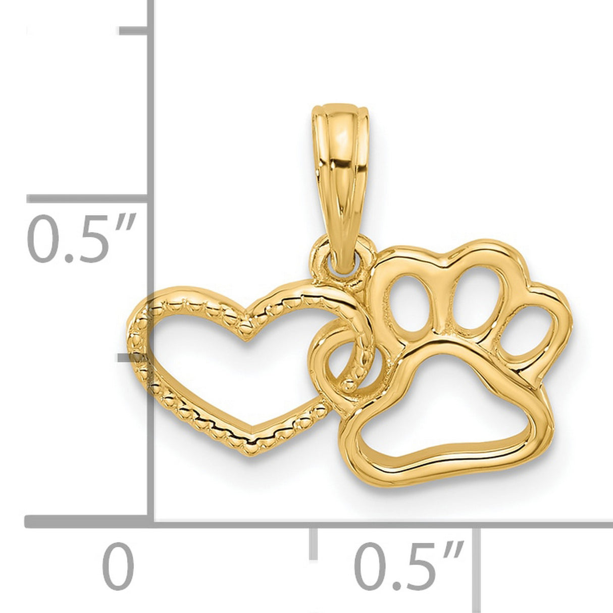 Polished Fancy Heart and Paw Charm Pendant in Real 14k Yellow Gold