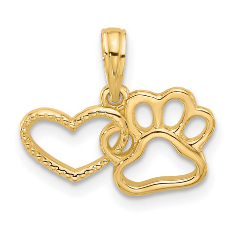 Polished Fancy Heart and Paw Charm Pendant in Real 14k Yellow Gold
