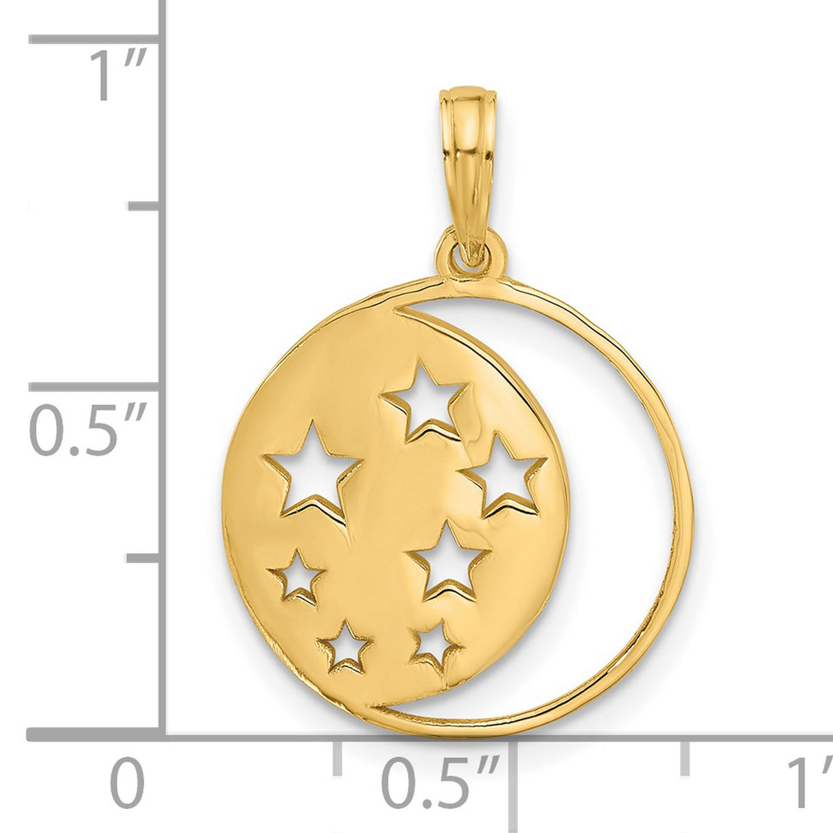 14k Yellow Gold Pendant, Crescent Moon and Star Cutout, Celestial Spiritual Jewelry