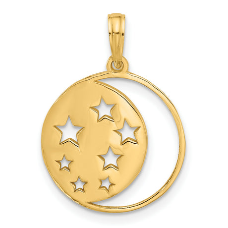 14k Yellow Gold Pendant, Crescent Moon and Star Cutout, Celestial Spiritual Jewelry