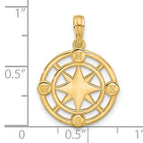 14k Yellow Gold Compass Pendant with North South East West Markers, Nautical Unisex Charm