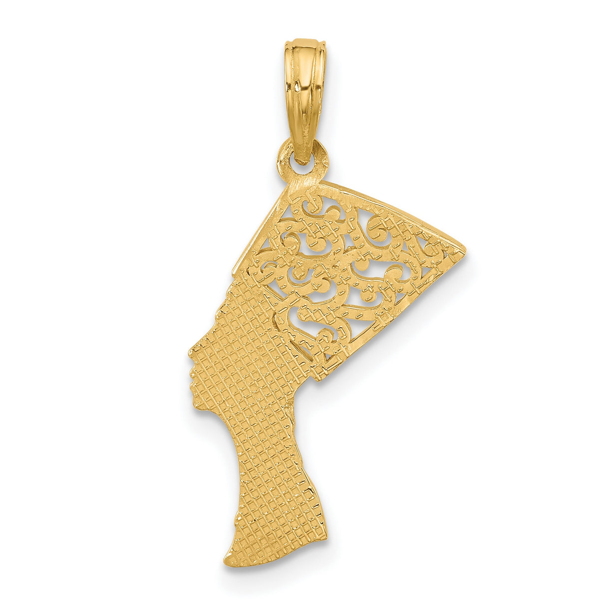 14k Yellow Gold Nefertiti Pendant with Filigree Crown Design, Egyptian Heritage Charm for Women