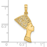 14k Yellow Gold Nefertiti Pendant with Filigree Crown Design, Egyptian Heritage Charm for Women