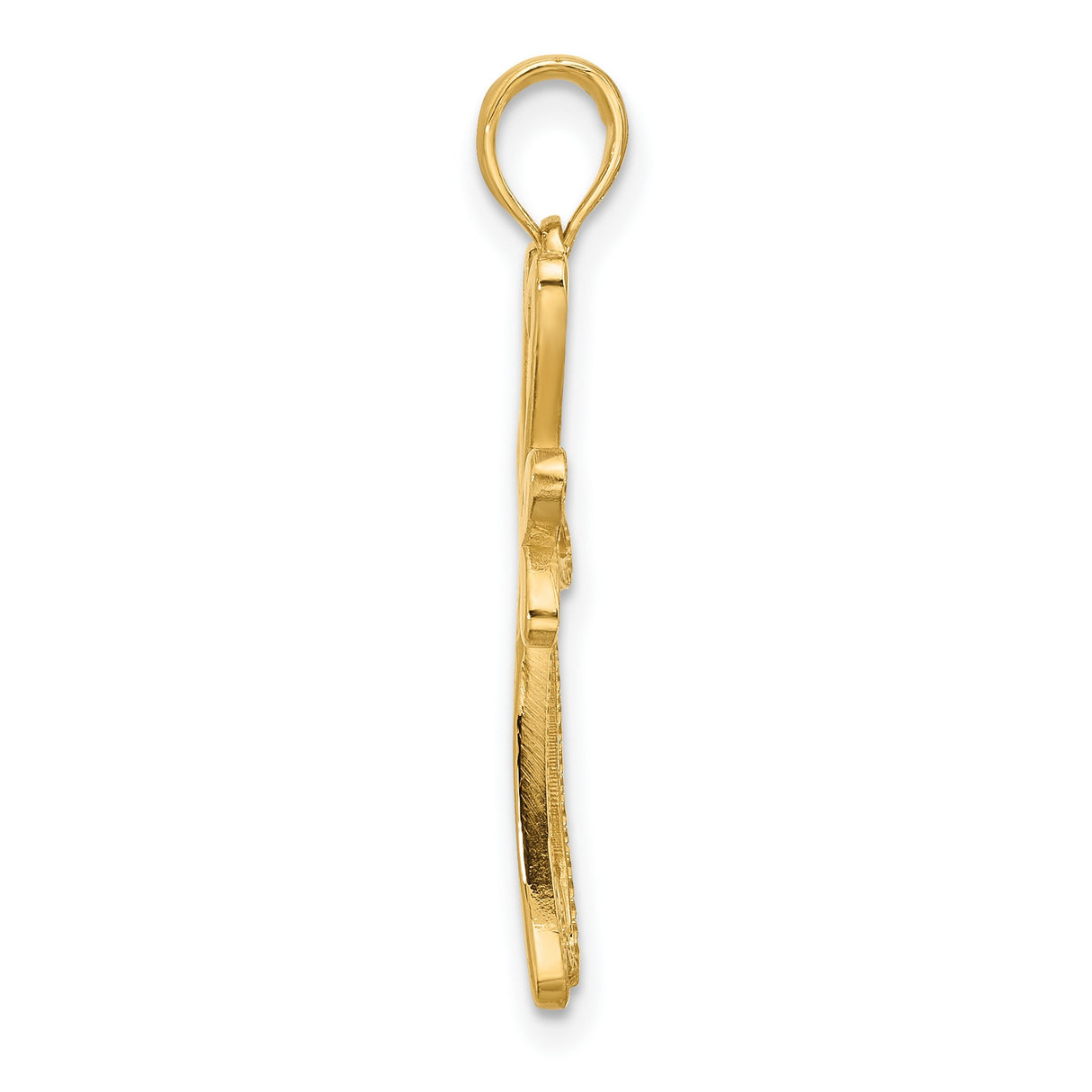 14k Yellow Gold Cross Pendant with Open Heart Design, Polished Religious Jewelry for Men and Women
