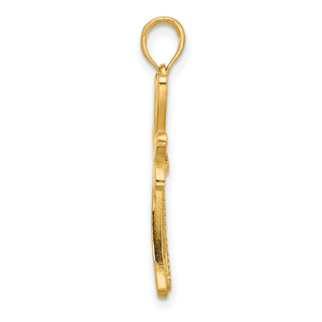 14k Yellow Gold Cross Pendant with Open Heart Design, Polished Religious Jewelry for Men and Women