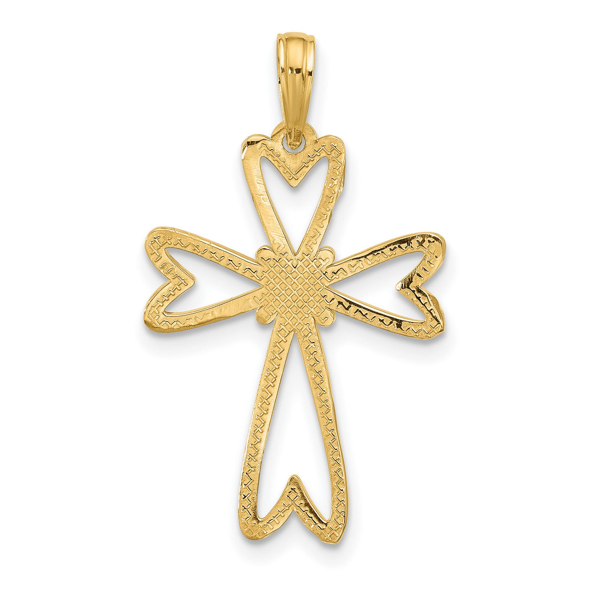 14k Yellow Gold Cross Pendant with Open Heart Design, Polished Religious Jewelry for Men and Women
