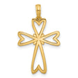 14k Yellow Gold Cross Pendant with Open Heart Design, Polished Religious Jewelry for Men and Women