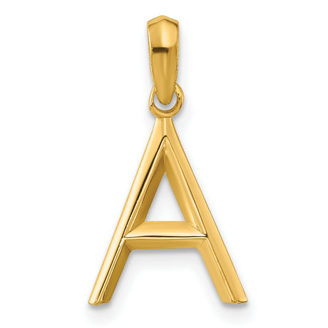 14k Yellow Gold Initial A Pendant Charm, Polished Block Letter Alphabet Jewelry for Women or Unisex