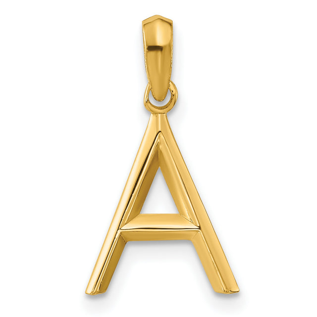 14k Yellow Gold Initial A Pendant Charm, Polished Block Letter Alphabet Jewelry for Women or Unisex