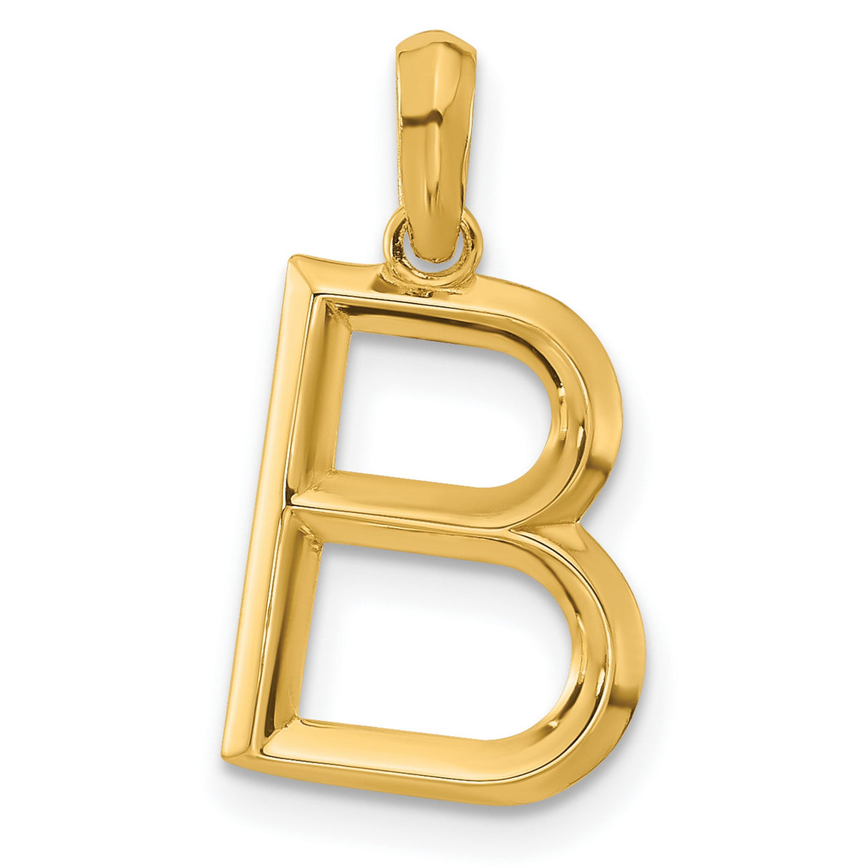 14k Yellow Gold Letter B Pendant Charm, Polished Block Initial Monogram Jewelry