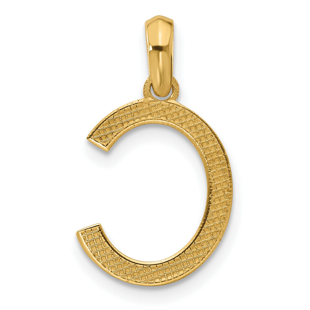 14k Yellow Gold Letter C Pendant, Polished Flat Initial Charm for Women or Unisex