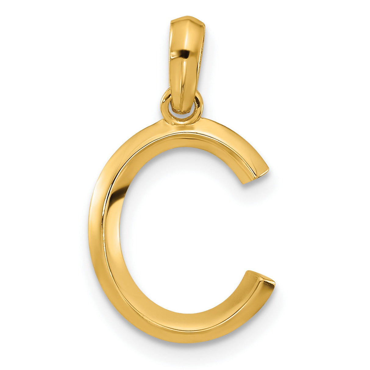 14k Yellow Gold Letter C Pendant, Polished Flat Initial Charm for Women or Unisex
