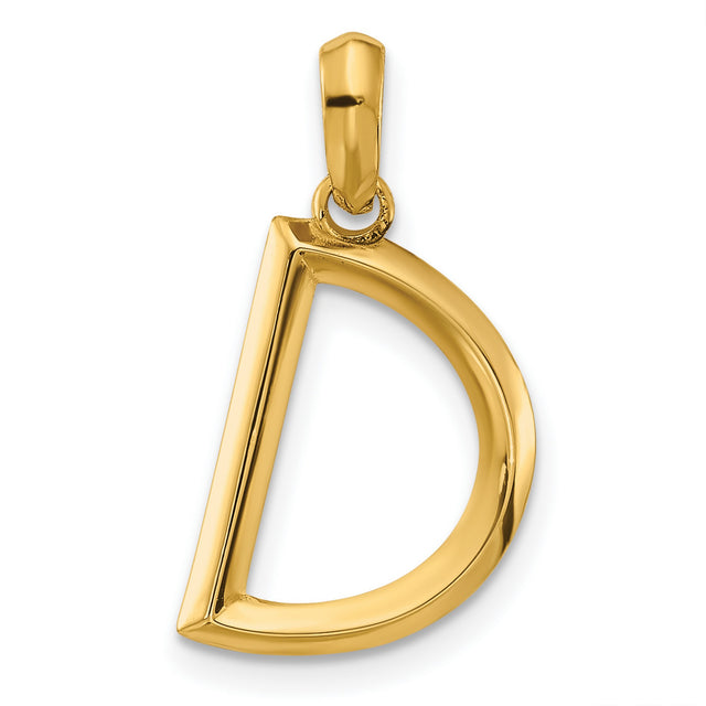 14k Yellow Gold Initial D Pendant Charm, Polished Block Letter Monogram Jewelry