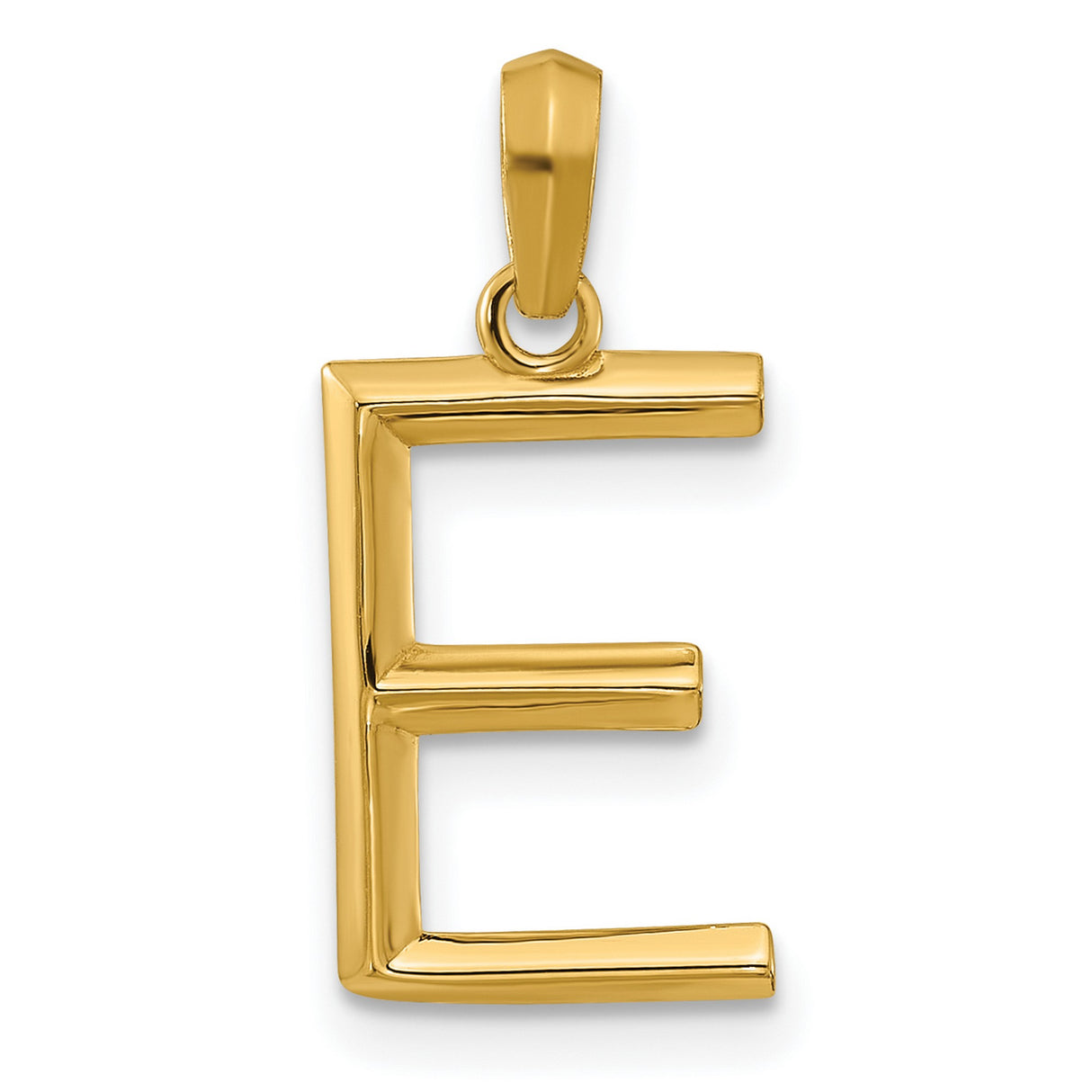 14k Yellow Gold Initial Pendant, Bold Block Letter E Alphabet Charm for Women or Unisex Wear