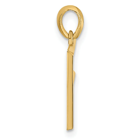 14k Yellow Gold Letter F Pendant, Polished Block Initial Charm, Unisex Monogram Jewelry