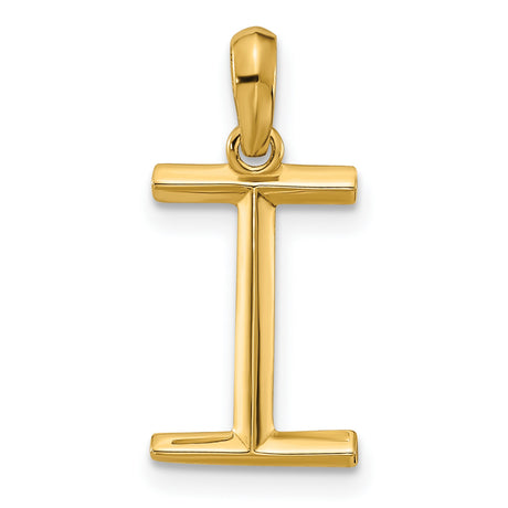 14k Yellow Gold Letter I Pendant, High-Polish Alphabet Charm for Women and Men