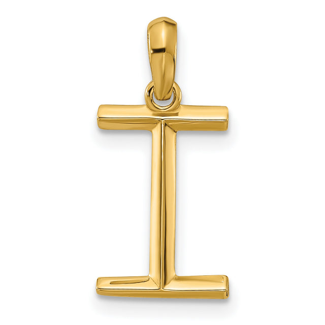 14k Yellow Gold Letter I Pendant, High-Polish Alphabet Charm for Women and Men