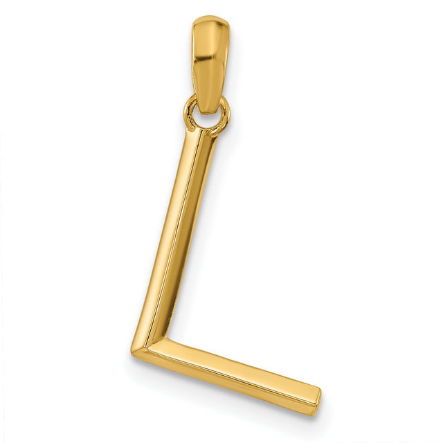 14k Yellow Gold Letter L Pendant, Polished Flat Initial Charm, Minimalist Monogram Jewelry