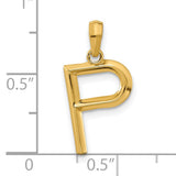 14k Yellow Gold Initial P Pendant Charm, Block Letter Alphabet Design for Women