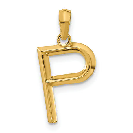 14k Yellow Gold Initial P Pendant Charm, Block Letter Alphabet Design for Women