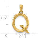 14k Yellow Gold Letter Q Pendant Charm, Polished Finish, Simple Font, Unisex Design