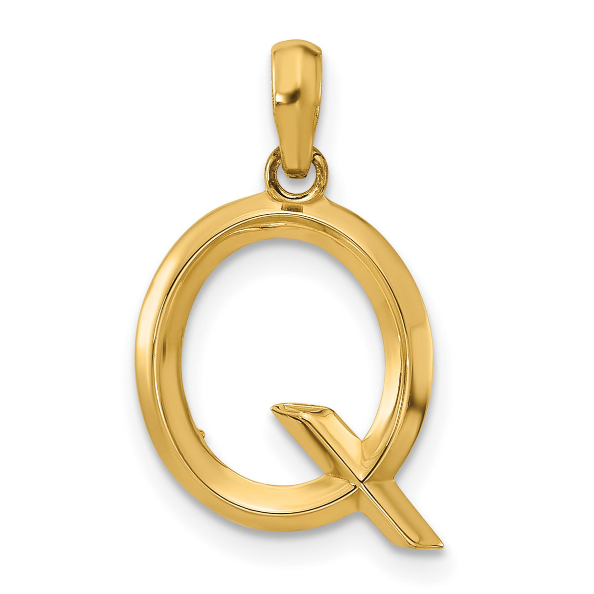 14k Yellow Gold Letter Q Pendant Charm, Polished Finish, Simple Font, Unisex Design