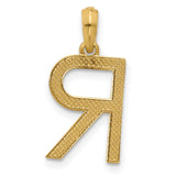 14k Yellow Gold Letter R Pendant, Polished Block Initial Charm for Women or Unisex Wear