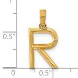 14k Yellow Gold Letter R Pendant, Polished Block Initial Charm for Women or Unisex Wear