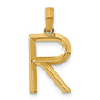14k Yellow Gold Letter R Pendant, Polished Block Initial Charm for Women or Unisex Wear