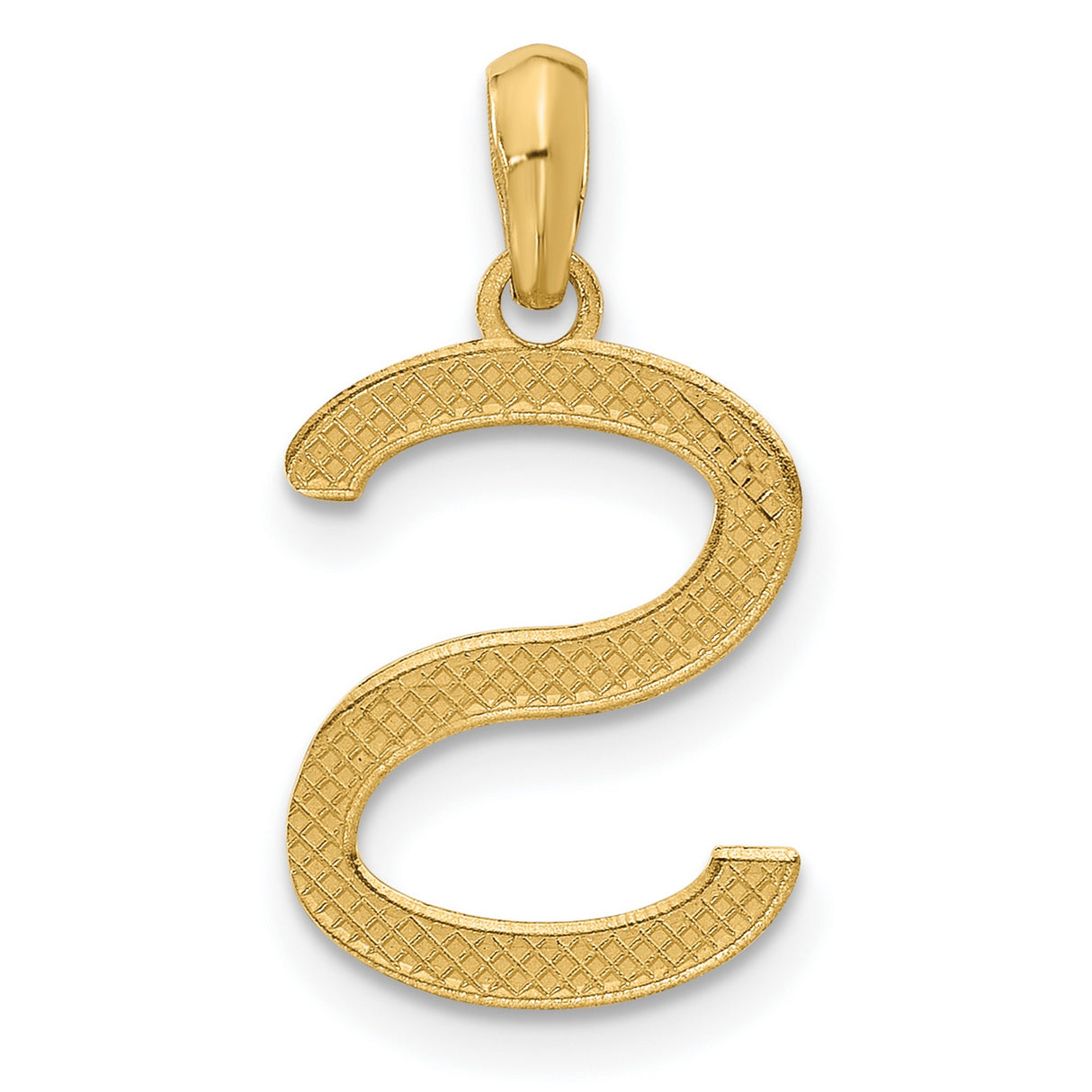 14k Yellow Gold Script Letter S Pendant Charm, Polished Monogram Jewelry for Women or Unisex Wear
