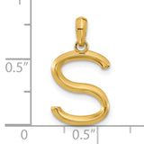 14k Yellow Gold Script Letter S Pendant Charm, Polished Monogram Jewelry for Women or Unisex Wear
