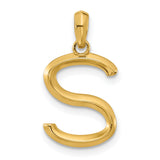 14k Yellow Gold Script Letter S Pendant Charm, Polished Monogram Jewelry for Women or Unisex Wear
