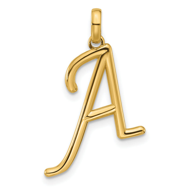 14k Yellow Gold Pendant with Script Letter A, Dainty Initial Charm for Women or Unisex Wear